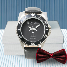 De Pulsera Reloj elegante para el padrino en blanco y negro