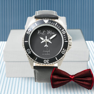 De Pulsera Reloj elegante para el padrino en blanco y negro