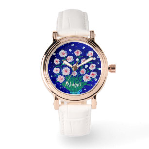 De Pulsera Reloj elegante pintado a mano con flores eWatch