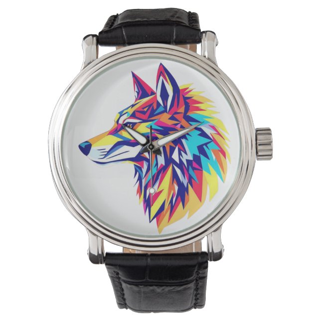 De Pulsera Reloj eWatch Lobo Geométrico Colorido (Anverso)