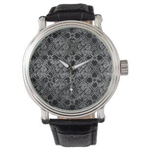 De Pulsera Reloj floral del Grunge negro y gris