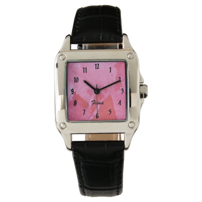 De Pulsera Reloj floral rosa con nombre personalizado (Anverso)