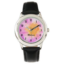 De Pulsera Reloj floral rosa con nombre personalizado