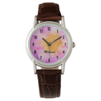 De Pulsera Reloj floral rosa con nombre personalizado