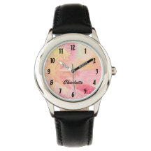 Reloj floral rosa con nombre personalizado