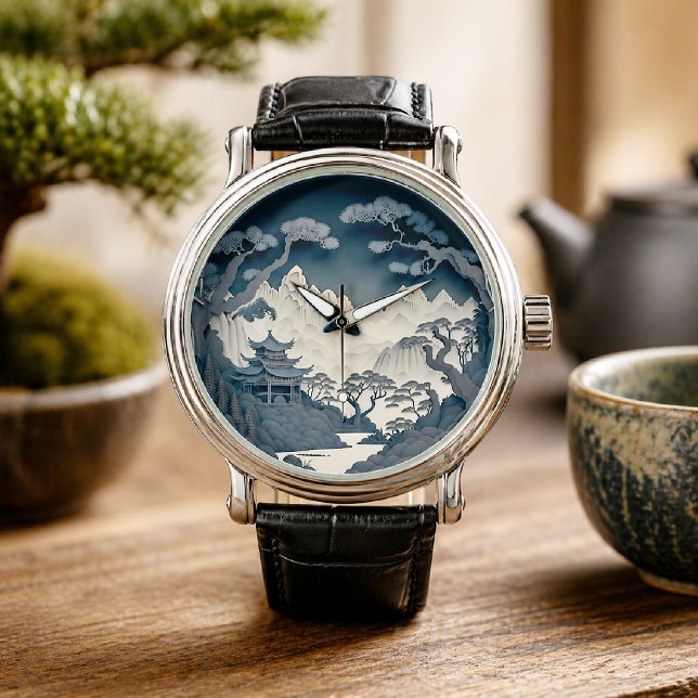 De Pulsera Reloj gris con paisaje chino 3D enmarcado (Subido por el creador)