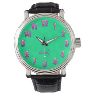 De Pulsera Reloj hermoso con números y nombre florales