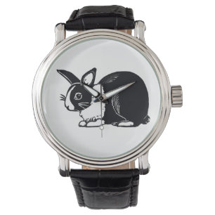 De Pulsera Reloj holandés blanco y negro del conejo