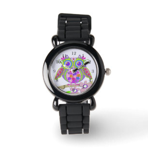 De Pulsera Reloj lindo del búho del flower power