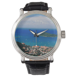 De Pulsera Reloj masculino con banda negra y escena caribeña