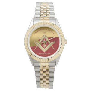 De Pulsera Reloj monogramado rojo y oro masónico