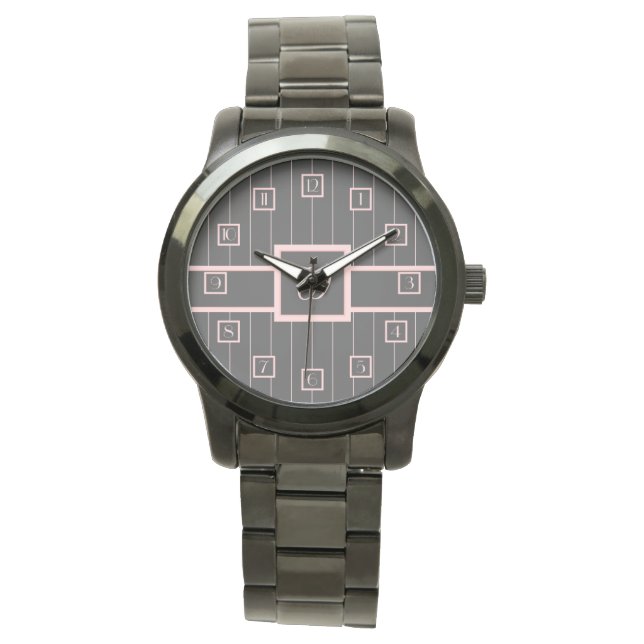 De Pulsera Reloj negro con rayas rosadas (Anverso)