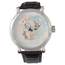 Reloj negro lindo con osos adorables