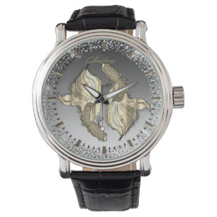 De Pulsera Reloj para navidad con peces doradas