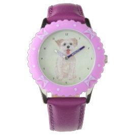 De Pulsera Reloj para niños Morkie perro bezel púrpura