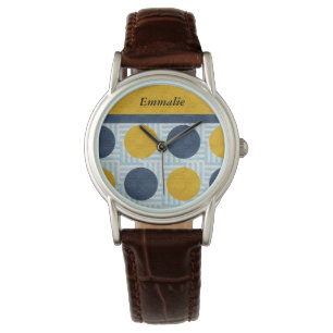 De Pulsera Reloj Personalizado Azul Amarillo con Lunares Lind