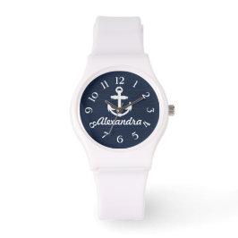 De Pulsera Reloj personalizado del ancla náutica azul/blanco