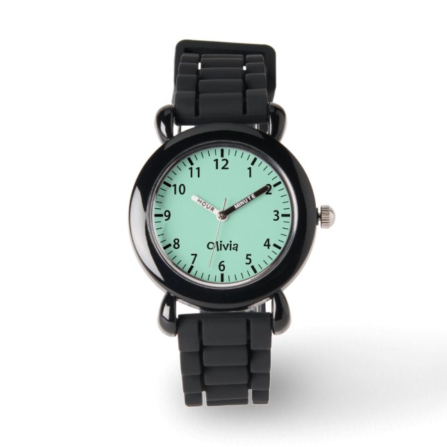 De Pulsera Reloj personalizado para niñas en verde menta  (Anverso)