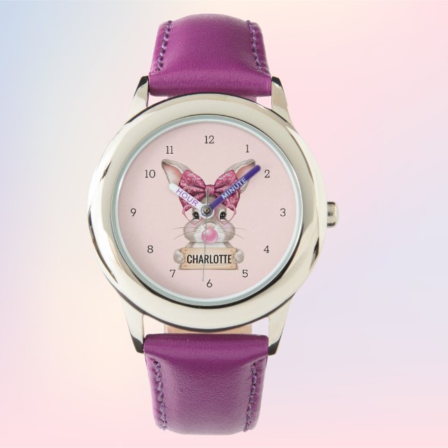 De Pulsera Reloj personalizado personalizado para niños conej (Personalized Cute Bunny Kids' Watch – Custom Name)