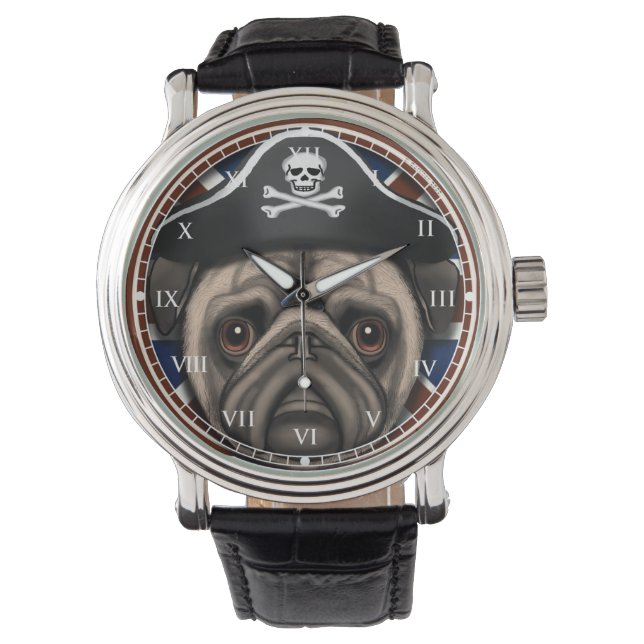 De Pulsera Reloj Pug Pirata (Anverso)