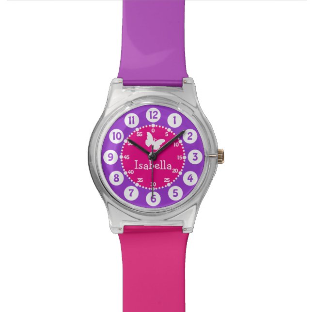 De Pulsera Reloj púrpura con nombre (De cerca)