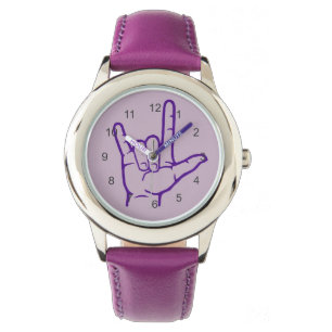 De Pulsera Reloj púrpura del ASL te amo