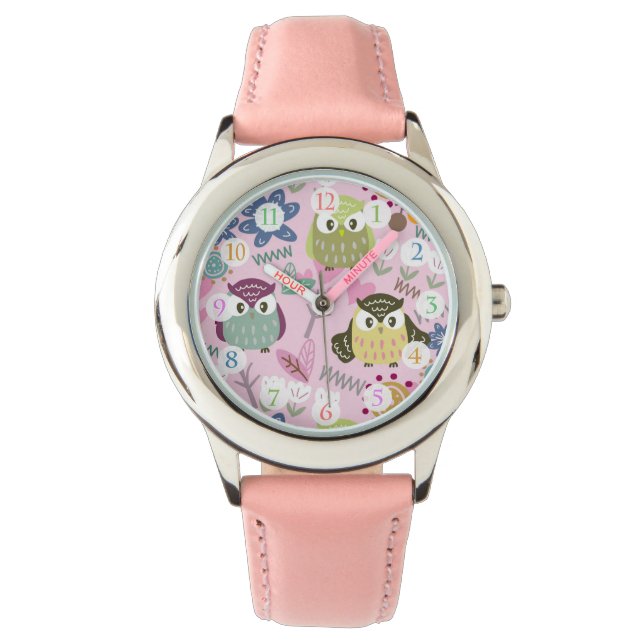 De Pulsera Reloj Rosa Niña Búho (Anverso)