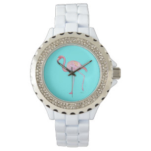 De Pulsera Reloj rosado del flamenco - azul turquesa