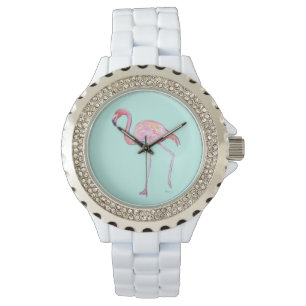 De Pulsera Reloj rosado del flamenco - verde menta