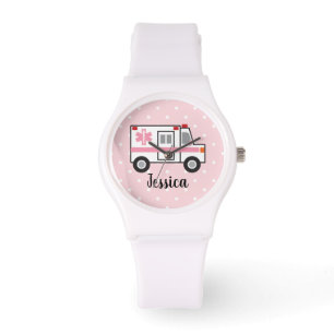 De Pulsera Reloj rosado del paramédico del lunar EMT para