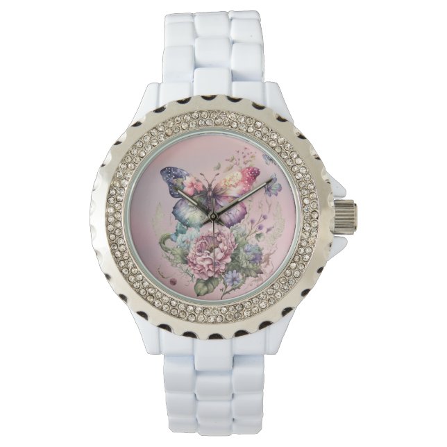 De Pulsera Reloj temático sobre mariposas y flores (Anverso)