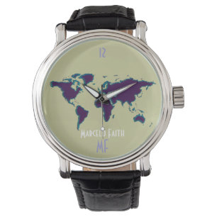 De Pulsera reloj y mapa del mundo