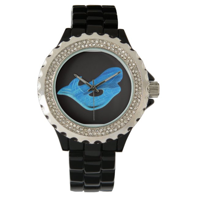 De Pulsera sirena azul en reloj negro (Anverso)
