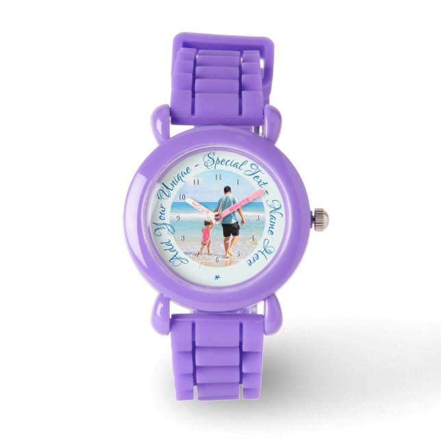 De Pulsera Sube tu foto reloj regalo Añadir texto personaliza (Anverso)