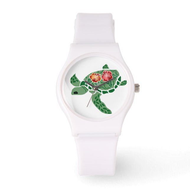 De Pulsera Tortuga marina honu con reloj hibisco (Anverso)