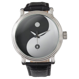 De Pulsera Yin negro yang. del cuero del vintage del reloj