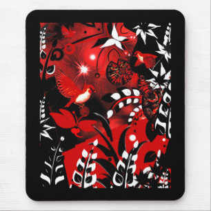De Ratón Alfombrilla asiática floral pájaros rojos