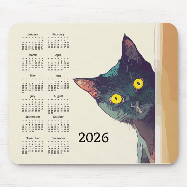 De Ratón Alfombrilla Calendario 2026 Gato Fisgón (Frente)