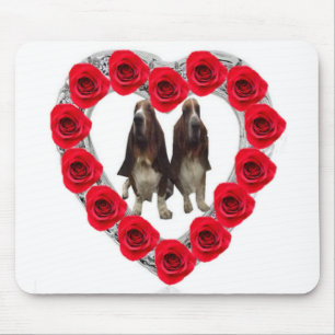 De Ratón Alfombrilla Corazones Rosas Rojas Con Basset Hound