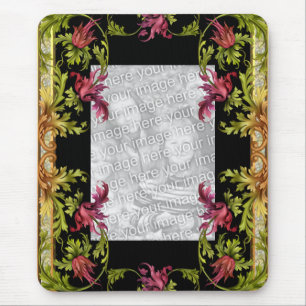 De Ratón Alfombrilla Vintage "AÑADE TU FOTO" Floral Negro