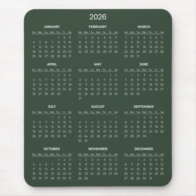 De Ratón Calendario 2026 Simple pero Elegante | Alfombrilla (Frente)