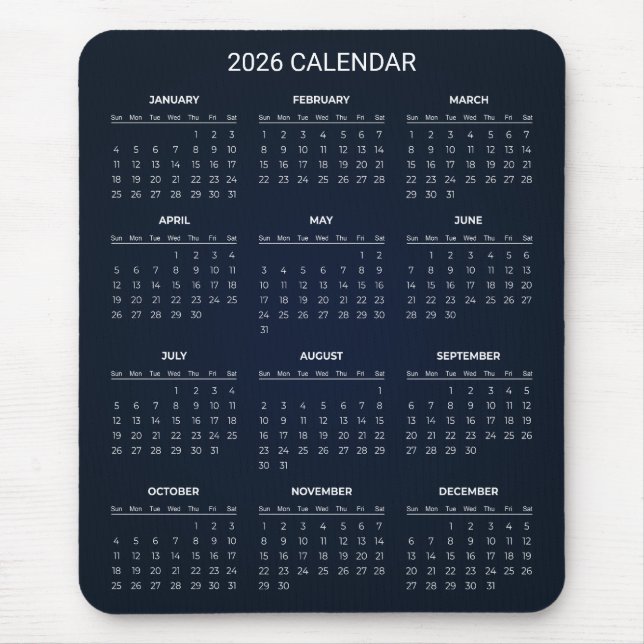 De Ratón Calendario 2026 Simple pero Elegante | Alfombrilla (Frente)