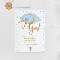 Azul paraguas Baby Shower Gracias tarjeta