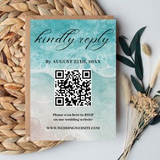 De Recepción Blue Watercolor Shoreline Ocean Wedding Tarjeta RS