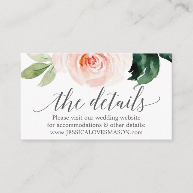 De Recepción Blushing Blooms Boda Web Insertar tarjeta (Anverso)