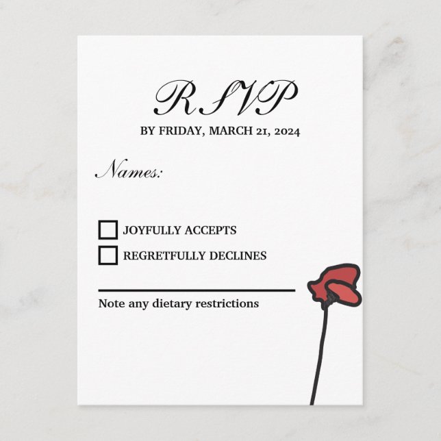 De Recepción Boda floral Tarjeta RSVP Poppies rojos y rosados (Anverso)