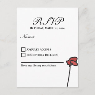 De Recepción Boda floral Tarjeta RSVP Poppies rojos y rosados