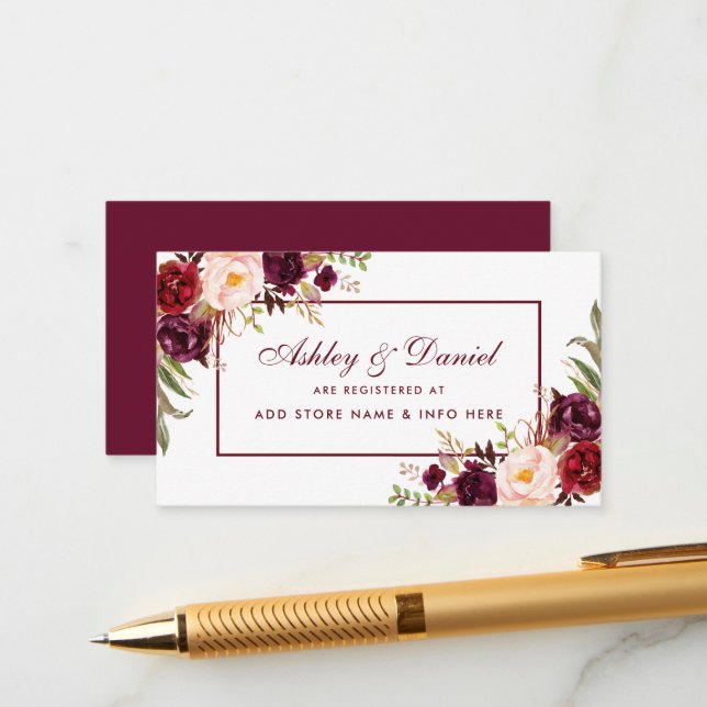 De Recepción Burgundy Floral Boda Registro Insertar Tarjeta BR (Anverso/Reverso In Situ)