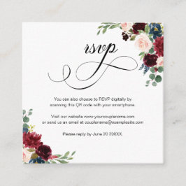 De Recepción Burgundy Floral Script QR Código Boda Tarjeta RSVP