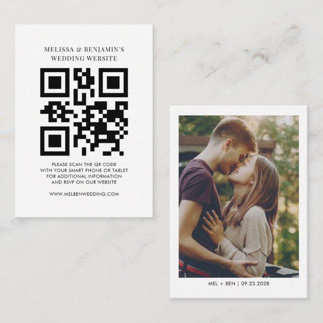 De Recepción Código QR Boda fotográfico sitio web RSVP Tarjeta  (Anverso / Reverso)